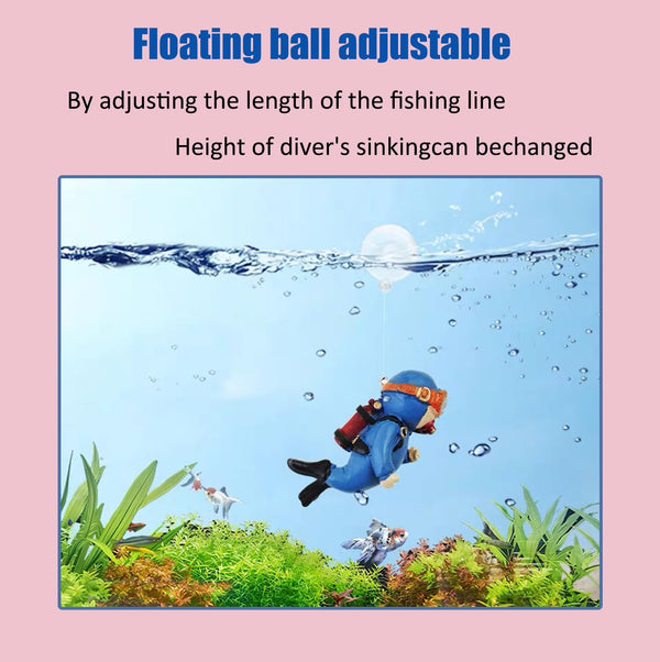 2-Pack Tank Decorations, Cute Little Diver, Aquarium Decoration Accessories Ornaments with Float Ball, Playmate for Tank Suitable for All Kinds of
