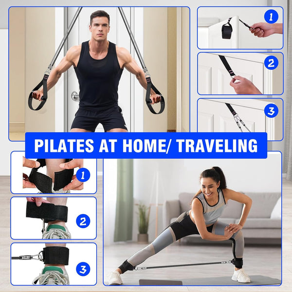 Pilates Bar Kit with Resistance Bands,Pilates Bar with Stackable Bands Workout Equipment for Legs,Hip,Waist and Arm,Exercise Fitness Equipment for
