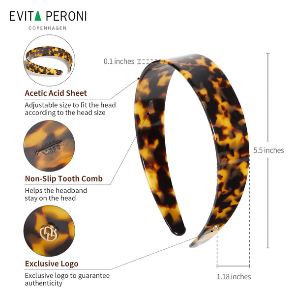 EVITA PERONI Wide Headbands for Women with Teeth Acetate Resin Hair Bands for Women'S Hair No Headache Headband No Slip Hairbands-Tortoise