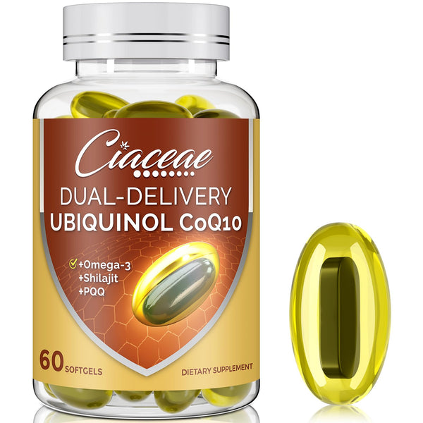 Ubiquinol Coq10 600 MG Softgels with Omega-3 & Shilajit & PQQ, Advanced Dual-Delivery Coenzyme-Q10, Active Coq10 Ubiquinol Supplement for