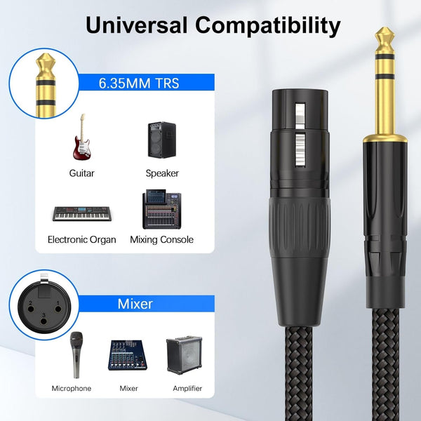 HOSONGIN XLR Female to 1/4 TRS Male Balanced Cable, 6.35Mm Balanced Stereo Jack Cable with 3-Pin Connector, Nylon Braided for Live Sound,