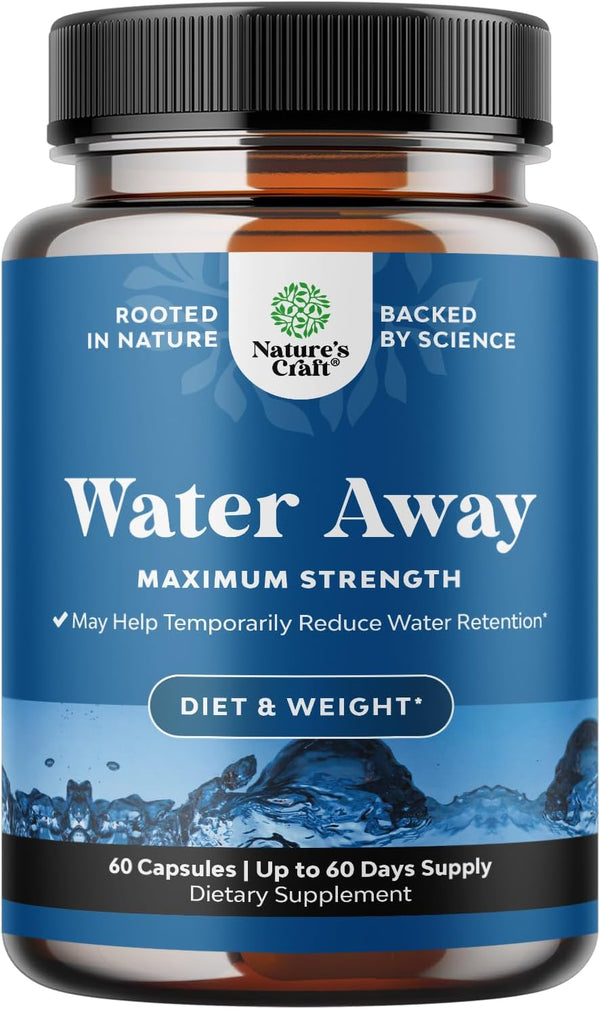 Water Away Herbal Diuretic Pills High Strength - Fluid Retention Supplement with Dandelion Leaf Extract & Green Tea for Bloating Relief for Women