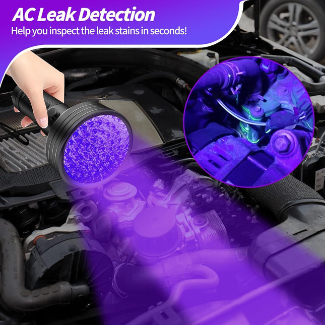 Air Conditioner UV Dye Leak Detector, Pro Auto Oil AC UV Dye Leak Test Detection Tool Kit 68 LED A/C UV Flashlight Detec
