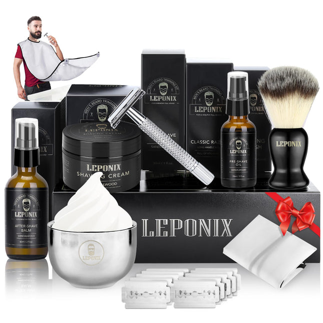 Shaving Kit for Men, Include Safety Razor, Sandalwood Cream, Aftershave, Pre Shave Oil, Shaving Brush and Bowl, Shaving 