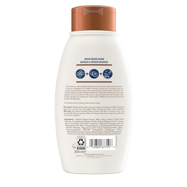 Aveeno Fresh Greens Blend Natural Volumizing Shampoo, Cucumber, Rosemary, for Fine Hair, 12 Fl Oz