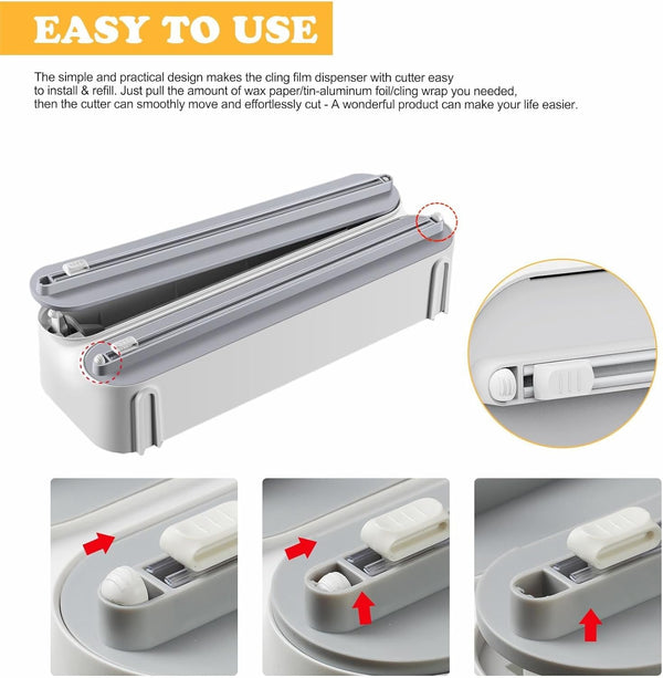 Magnetic Plastic Wrap Dispenser with Cutter - Refillable Aluminum Tin Foil and Plastic Wrap Organizer for Kitchen, Quasziwa Upgraded 3 in 1 Paper