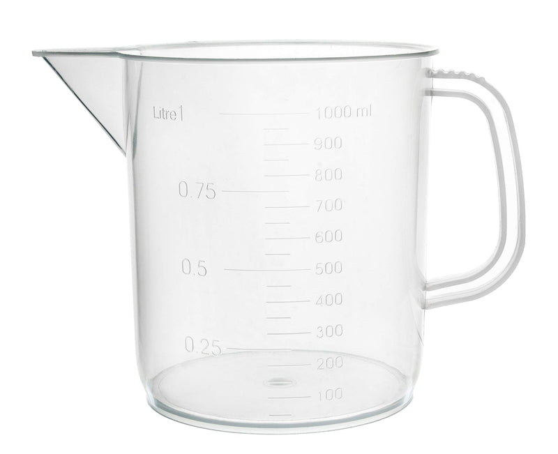EISCO Plastic Pitcher, 1000Ml (1L) - Short Form, Euro Design - Molded Graduations - Chemical Resistant & Autoclavable Polypropylene - Measuring Jug
