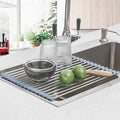 Seropy Roll up Dish Drying Rack, over the Sink Dish Drying Rack Kitchen Rolling Dish Drainer, Foldable Sink Rack Mat Stainless Steel Wire Dish