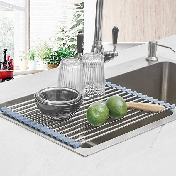 Seropy Roll up Dish Drying Rack, over the Sink Dish Drying Rack Kitchen Rolling Dish Drainer, Foldable Sink Rack Mat Stainless Steel Wire Dish