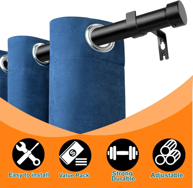 Heavy Duty Curtain Rods for Windows 48 to 84 Inch, 1 Inch Diameter Modern Adjustable Black Curtain Rod, Long Curtain Rod