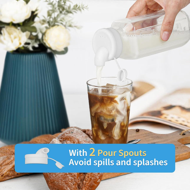 6 Pack 16 Oz Glass Juice Bottles W Pour Spout, 100% Airtight Heavy Duty SCREW Lid- Reusable Glass Milk Bottles W Capacit
