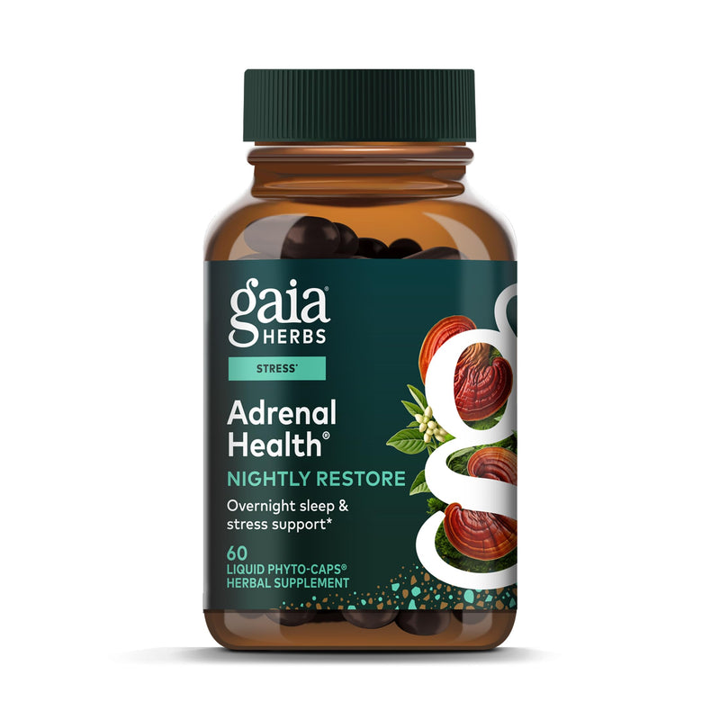 Gaia Herbs Adrenal Health Nightly Restore - Herbal Supplement with Ashwagandha, Magnolia Bark, Cordyceps, Lemon Balm, and More - 60 Vegan Liquid