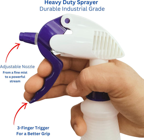 Spray Bottles Heavy Duty - 4 Pack 32 Oz, Empty Spray Bottles for Cleaning, Chemical Resistant HDPE, Industrial-Grade Spray Bottle with Heavy Duty