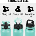 Oldley Insulated Water Bottle 20Oz for Adults Kids Stainless Steel Water Bottles with Straw/Chug/Carabiner 3 Lids Fruit Strainer Double Wall