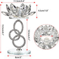 Ownmy Set of 2 Crystal Lotus Flower Candlestick Holders Metal Glass Lotus Pillar Candle Holders, Silver Crystal Lotus Votive Candlesticks Tealight