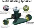 Biswing 1 Pack Lawn Sprinkler, Heavy Duty Metal Square Garden Sprinkler, 360 Degree Large Area Irrigation, Connectable Rotating Automatic Water
