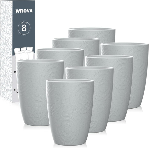 Wheat Straw Cups 8 PCS Good Alternative to Plastic Reusable Cups 12 Oz Unbreakable Drinking Cup Reusable Dishwasher Safe Water Plastic Glasses