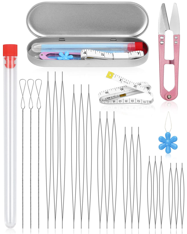 FIVEIZERO 21 Pieces Beading Needles Set, 6 Sizes Seed Beads Needles Big Eye, Collapsible Beading Needles Set for Jewelry