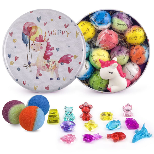 Bath Bombs for Kids, 12pcs Bath Bombs with Surprise Crystal Toys Inside, Handmade Natural and Organic Bubble Bath Fizzie