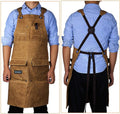 Waxed Canvas Shop Apron for Men & Women.Woodworking Aprons Heavy Duty Work Apron with Pockets. Big Bulk Tool Apron with Adjustable Cross-Back