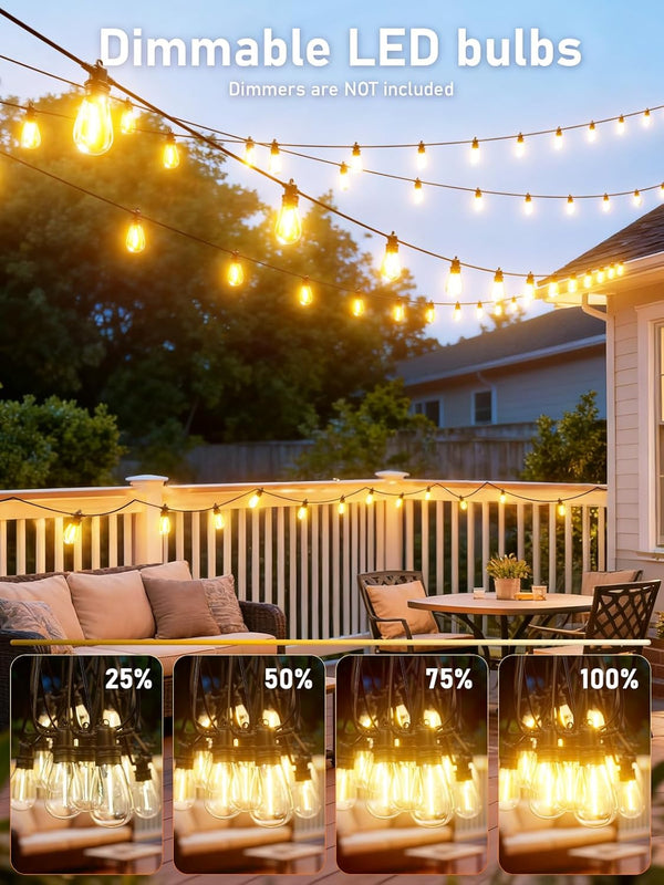 60FT LED Outdoor String Lights with 16+1 Edison Shatterproof IP65 Waterproof Bulbs, 2700K Dimmable Commercial Grade Patio Lights for Garden,