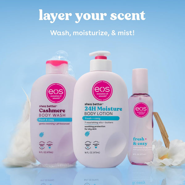 Eos Shea Better Body Lotion- Fresh & Cozy, 24-Hour Moisture Skin Care, Lightweight & Non-Greasy, Made with Natural Shea, Vegan, 16 Fl Oz (Pack of 1)