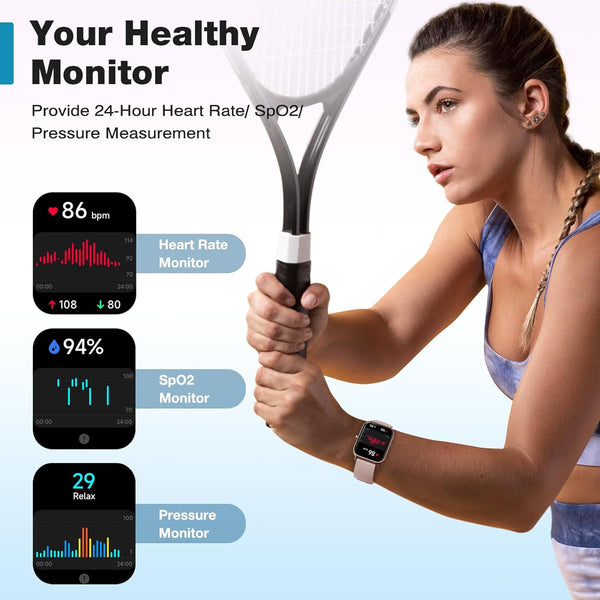 Fitpolo Smart Watch for Women,1.8â Touchscreen, Bluetooth Call, Alexa Built-In,24/7 Heart Rate Spo2 Monitor,Step Counting,Sleep Tracking, IP68