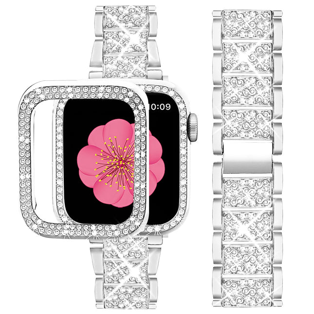 SUPOIX Compatible with Apple Watch Band S10 42Mm + Case, Women Jewelry Bling Diamond Metal Strap & 2P Cover Cases for Iw
