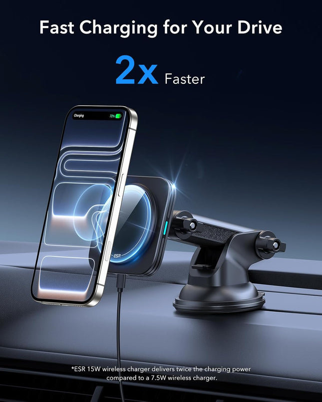 ESR for Qi2 15W Magsafe Car Mount Charger, Qi2-Certified Magsafe Car Charger, Dashboard/Windshield Magnetic Wireless Cha