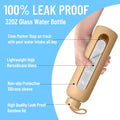 Sursip 32 Oz Glass Water Bottle with Time Marker,1 Liter Bpa-Free Reusable Motivational Water Bottle with Non-Slip Silicone Sleeve and Bamboo Lid,