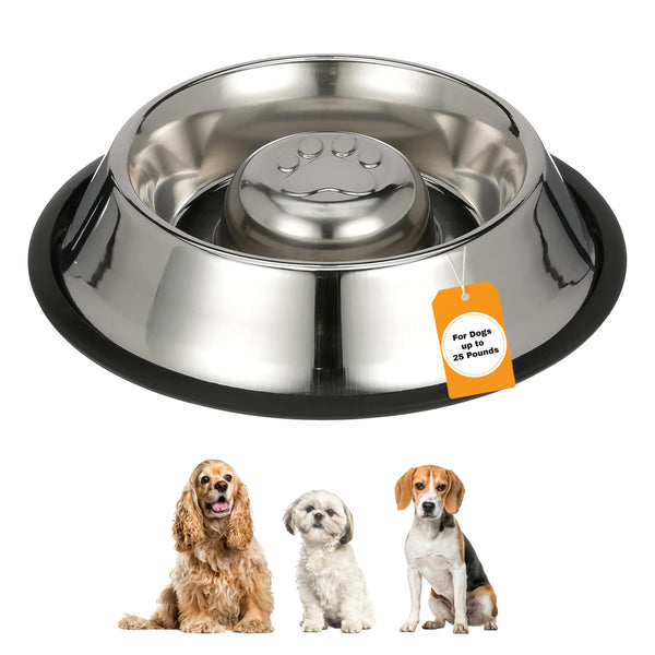 Neater Pet Brands Stainless Steel Slow Feed Bowl - Non-Tip & Non-Skid - Stops Dog Food Gulping, Bloat, Indigestion, and Rapid Eating (1-1/2 Cup)