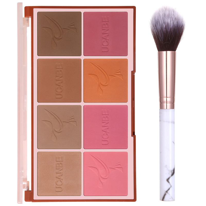 8 Colors Face Matte Blush Palette Shading Blusher with Brush - Buildable Facial Cheek Blusher Contour Bronzing Pressed Powder Makeup Pallet Women