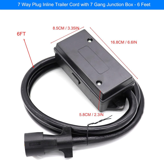 6 Foot 7 Pin Trailer Plug Wiring Harness 7 Way RV Trailer Cord Wire with 7 Gang Waterproof Junction Box