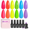 Beetles Neon Gel Nail Polish Set, Summer Gel Polish Kit 6 Colors Hot Pink Orange Yellow Green Blue Purple Soak off UV Nail Lamp Design Manicure