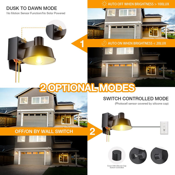 Porch Lights with Outlet, Dusk to Dawn Outdoor Light with Built-In GFCI Outlet, Waterproof Anti-Rust Lantern for Front Door, Garage