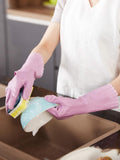 LANON 3 Pairs Wahoo Skin-Friendly Cleaning Gloves, Dishwashing Kitchen Gloves with Cotton Flocked Liner, Reusable, Non-Slip, Mauve Mist, Medium