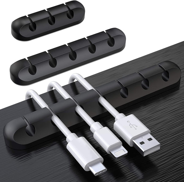 SOULWIT Cable Holder Clips, 3-Pack Cable Management Cord Organizer Clips Silicone Self Adhesive for Desktop USB Charging Cable Nightstand Power