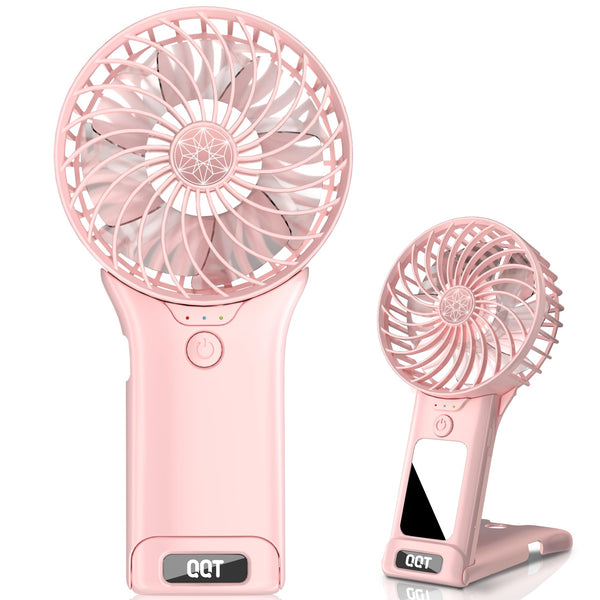 QQT Mini Handheld Fan,4 Speed Adjustable Portable Battery Operated Fans,Usb Rechargeable Desk Fan with Mirror,Max 20 Hrs Hand Fan for Travel