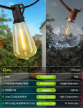 48FT Solar String Lights Outdoor with Remote, Waterproof Dimmable Patio Lights with 18+1 LED ST38 Bulbs 3 Modes Hanging Lighting for Backyard