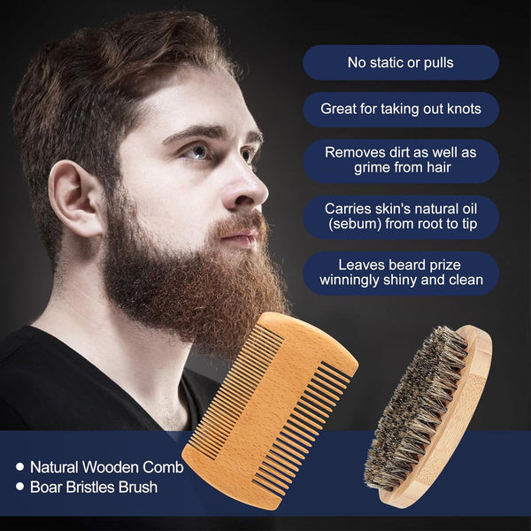 Beard Kit W/ Beard Oil, Balm, Brush, Comb, Moisturize &Soften Coarse, Dry Beard, Anniversary & Birthday Gifts for Men Him Boyfriend Husband Dad
