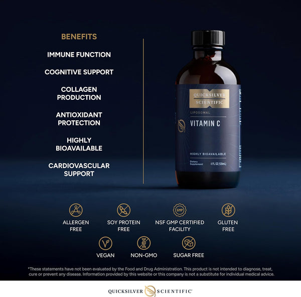 Quicksilver Scientific Liposomal Vitamin C - 1000Mg Buffered Liquid Vitamin C Supplement - Immune + Antioxidant Support - Liposomes for Superior