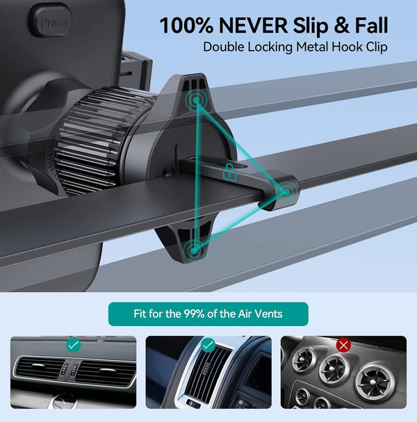 Car Phone Holder Mount, [Military-Grade Suction & Super Sturdy Base] 3 in 1 Universal Phone Mount for Car Dashboard Windshield Air Vent Car Mount