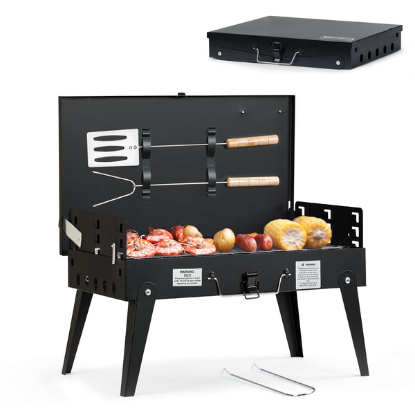 MASTER COOK Portable Charcoal Grill, Foldable BBQ Grill Kit Easy to Carry, Mini Tabletop Grill for Outdoor Camping, Patio and Picnic,