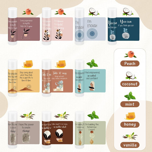 30 Sets Mental Health Awareness Gifts Lip Balm Bulk Inspirational Lip Balm with Positive Daily Affirmation Cards Self Care Gifts for Women Men