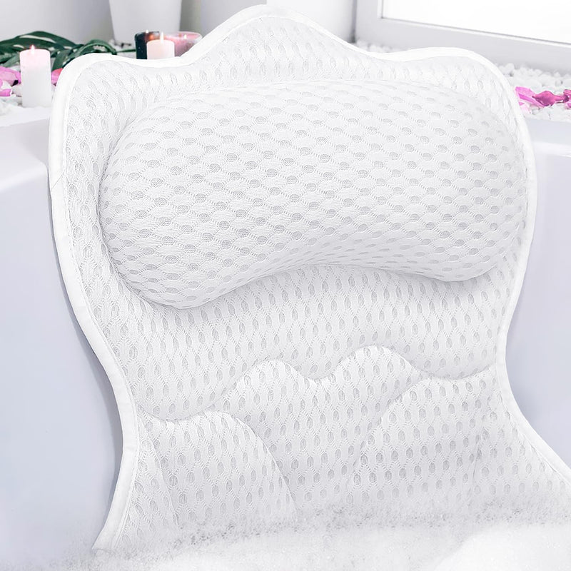 REEZEIVI Bath Pillows for Tub,Bath Pillow with 6 Non-Slip Suction Cups,Soft 4D Mesh Fabric,Bathtub Pillows for Tub Neck and Back Support,Extra