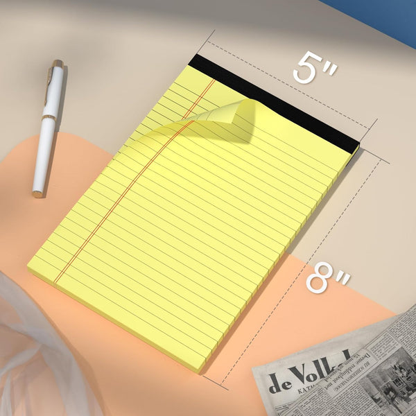 4 Pack Note Pads 5 X 8 Inch Yellow Legal Pads 5" X 8" College Ruled Writing Pads 80Gsm Recycled Yellow Paper Notepad Small Legal Pads Perforated