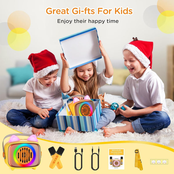 Mini Karaoke Machine for Kids, Portable Bluetooth Speaker with 2 Wireless Microphones, Toys Gift for Girls and Boys Birthday Party Gifts for