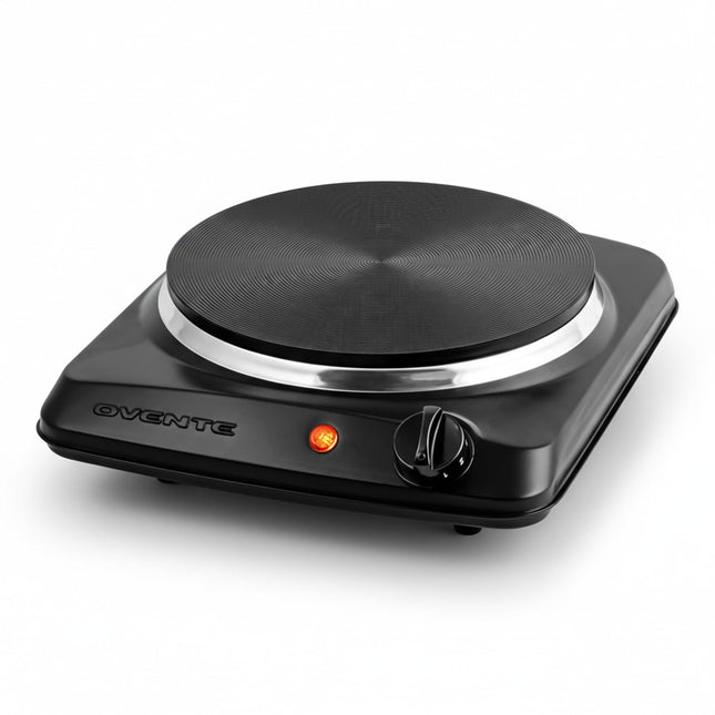 OVENTE Electric Countertop Single Burner, 1000W Cooktop with 7.25 Inch Cast Iron Hot Plate, 5 Level Temperature Control,