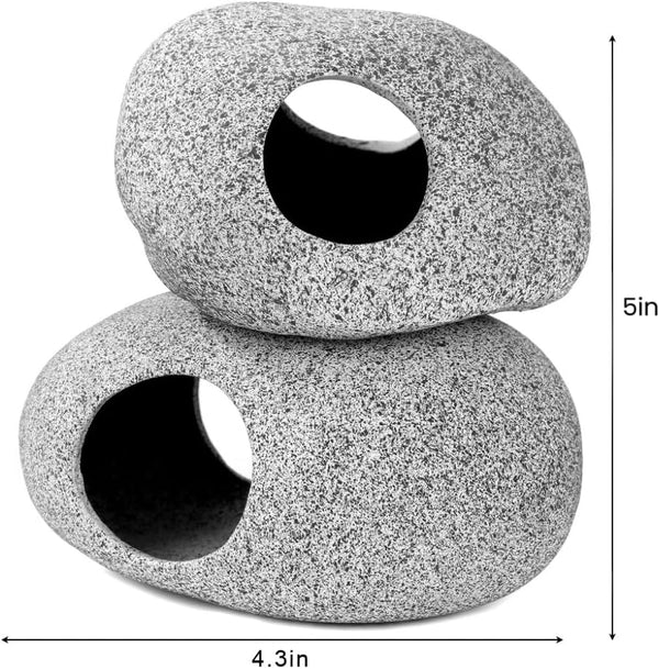 Aquarium Cave Decor - 2 PCS Natural Fish Tank Rocks for Betta Hideout and Shrimp Breeding, Hand-Polished Smooth Edges, PH Neutral, Ideal for 5-20