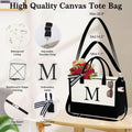 YOOLIFE Initial Canvas Tote Bag & Makeup Bag, Birthday Gifts for Women Mom Sister Friends, Bridesmaid Wedding Gifts